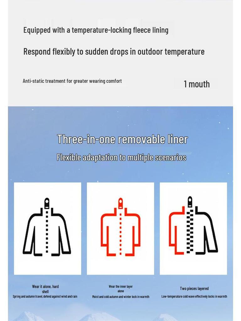 Kamel-Stil Drei-in-Eins Wasserdicht Winddicht Pärchen Bergsteigerjacken Set