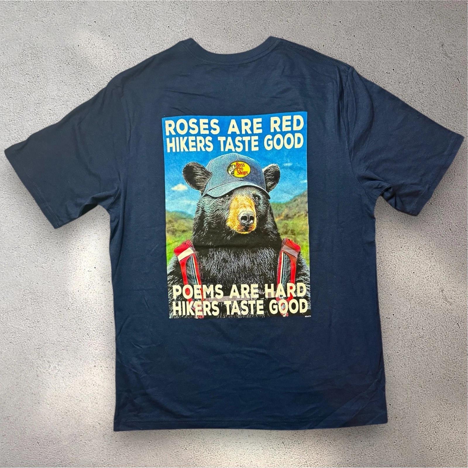 Bass Pro Shops Mens Bear Hikers Taste Good Graphic T- Shirt Navy Blue Medium M 2XL