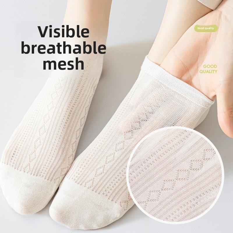 5 Pairs of Women's Summer Super Thin Breathable Mesh Boneless Antibacterial and Deodorant Socks