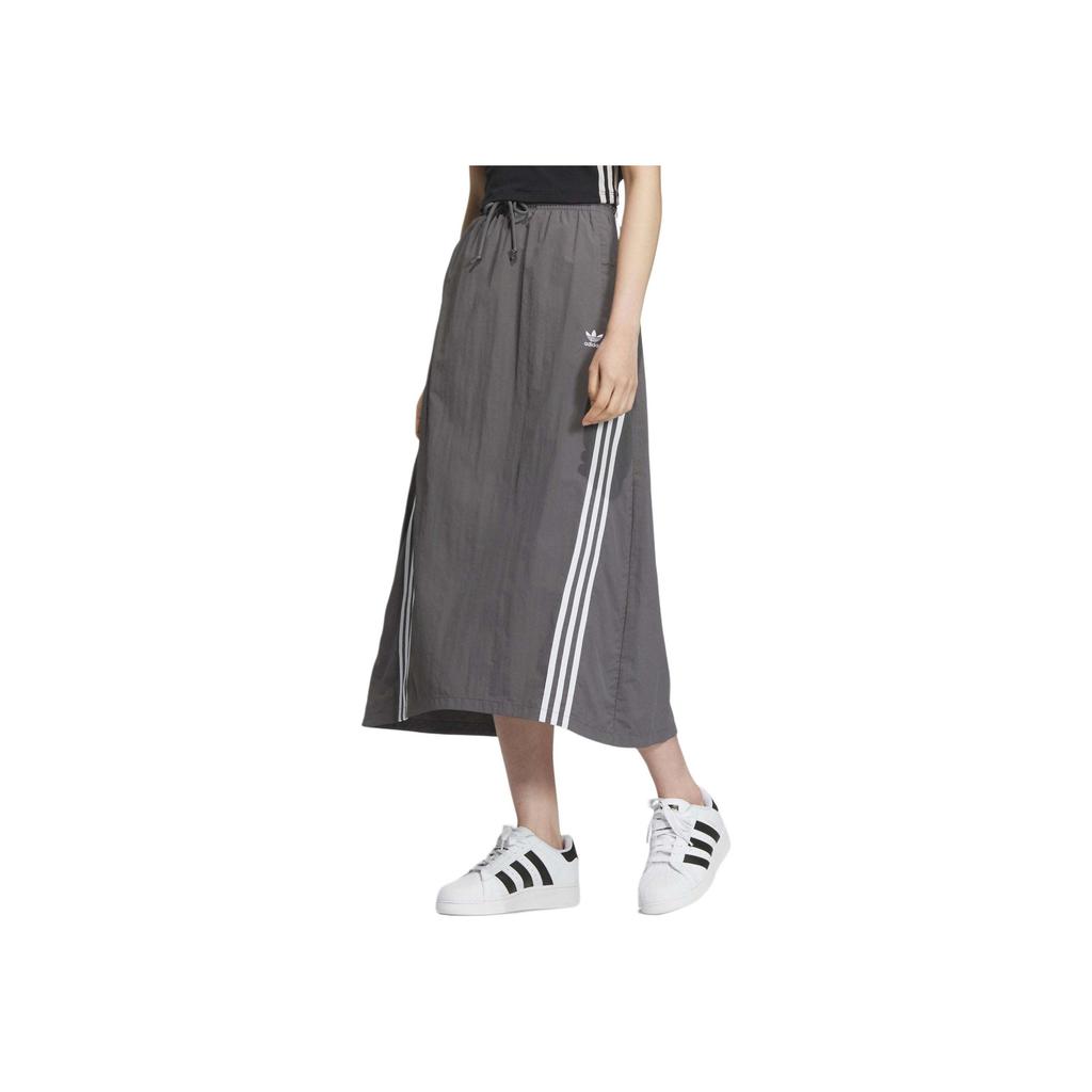 Adidas Originals 3-Stripes Colorblock Sports Casual Long Skirt Women Bottoms Dark-Grey JC6124