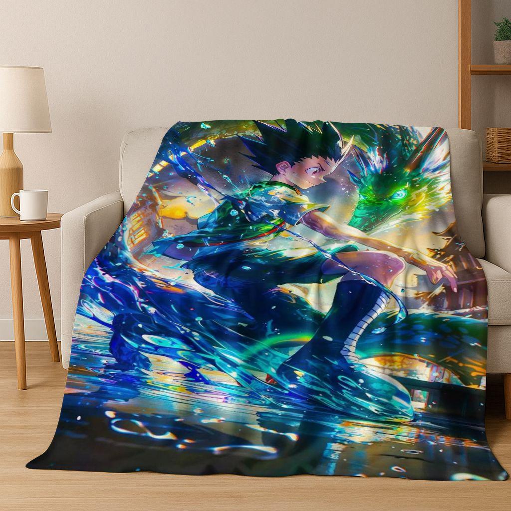 Anime HUNTER X HUNTER HXH Gon Freecss Killua Cartoon Flannel Blanket,Cozy Soft Throw Blanket for Home Bedroom Bed Sofa Cover Kid