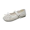 Woven Hollowed-out Word Belt Mary Jane Single Shoes Women's Summer Flat-bottomed Breathable Two Wear Bow-tie Ballet Sandals