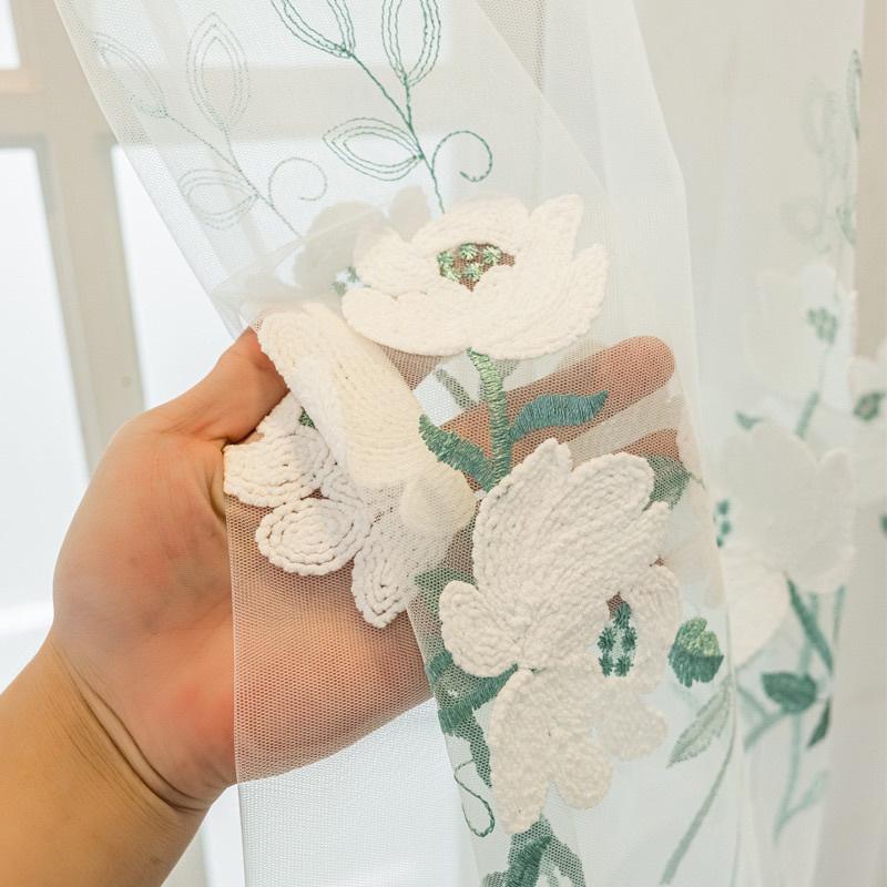 Floral Embroidered Sheer Curtain for Dining Room Living Room Voile Curtain Panel Window Drape for Bedroom Sliding Glass Door Living Room Home Decor