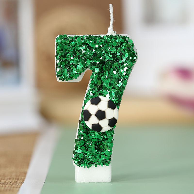1Pc 0-9 Number Football Birthday Candles Green Sparkles Digital Candle Birthday Soccer Ball Candle for Party Cake Topper Decor