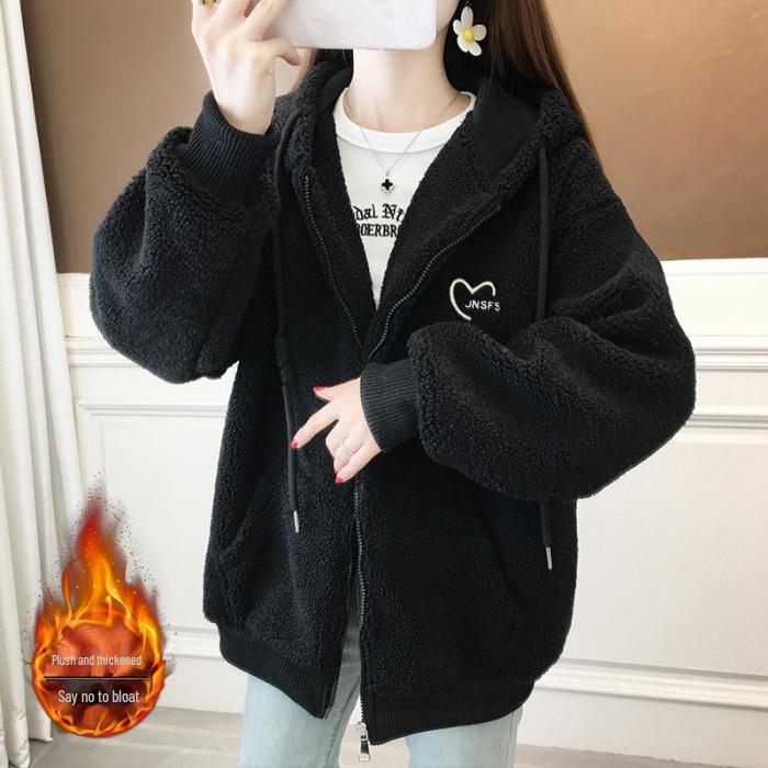Damen Fleece Kapuzenstrickjacke - Neuer Herbst/Winter Dicker Lammfleece Stil