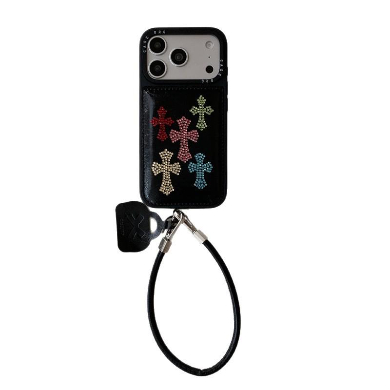 Bunte Strass-Leder-Kreuz-iPhone-Hülle für 17/16ProMax/15/14 - Damen Edition