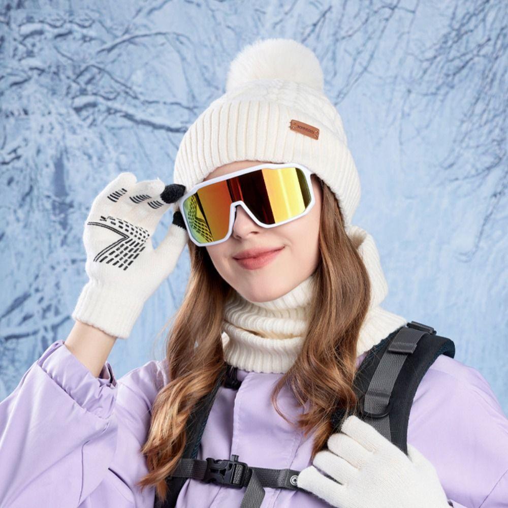 3pcs Solid Color Hat Scarf Gloves Set Warm Winter Beanie Hat Simple Thermal Knit Cap  Outdoor