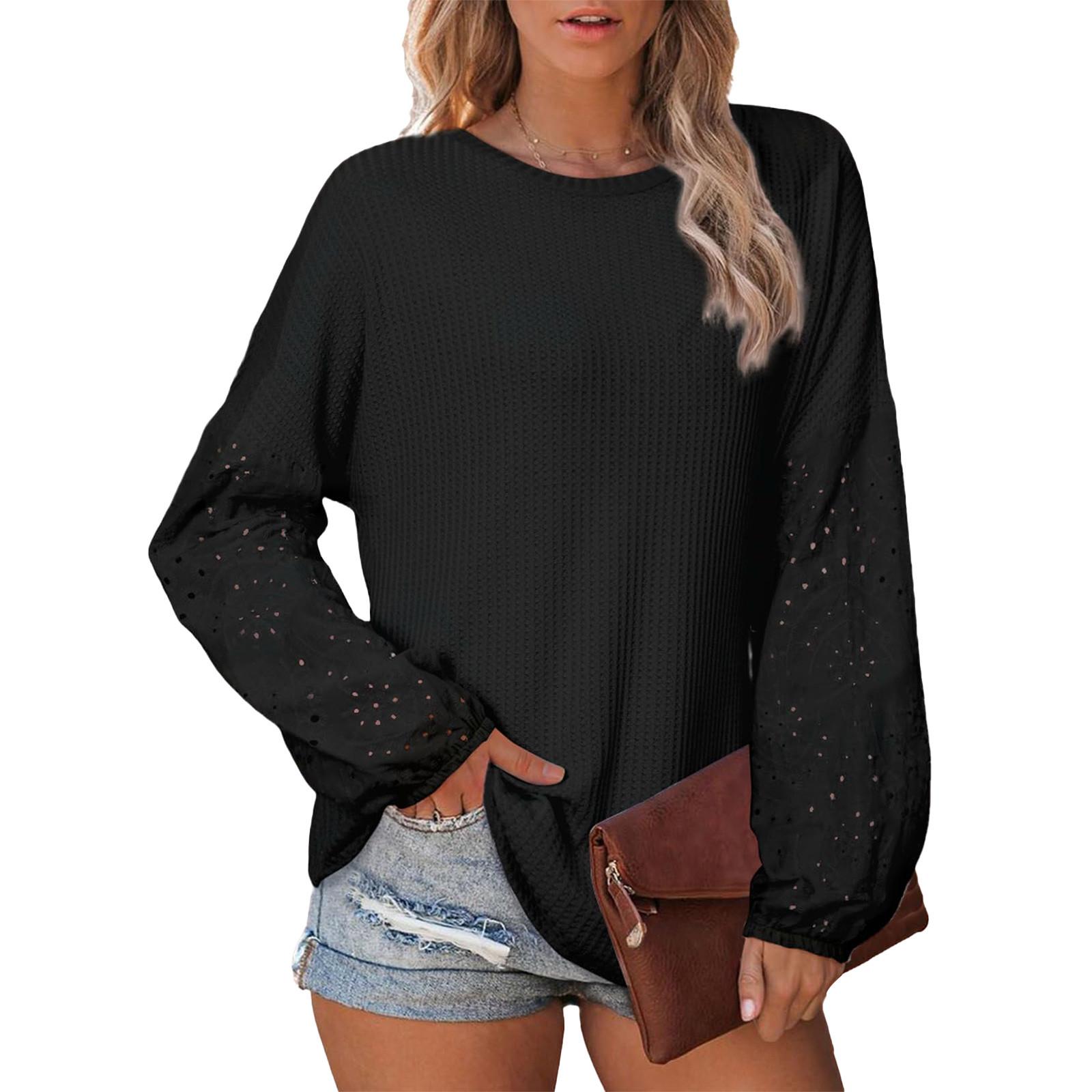 

Женская футболка с коротким рукавом, элегантная повседневная рубашка, весенне-летний наряд, струящиеся плиссированные топы с круглым вырезом спереди, летние топы S чёрный