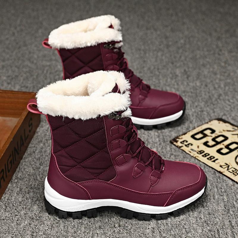Ladies Autumn Winter Waterproof and Anti Slip Thick Wool Lined High Top Snow Boots with Thick Sole Suitable for Outdoor Activities