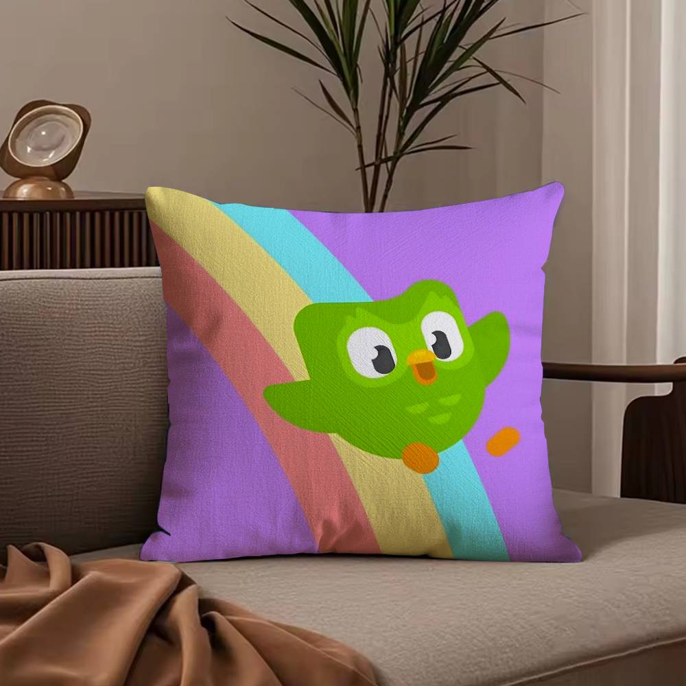 Cute D-Duolingos Pillow Case Anti-dustmite Pillowcase Invisible zipper silky short plush Sofa cushion cover