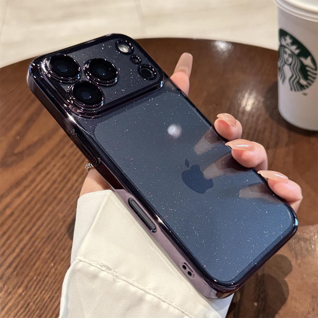 Electroplated Stardust Glitter iPhone 17 Case with Transparent Built-in Lens Film and Drop-Proof Protection