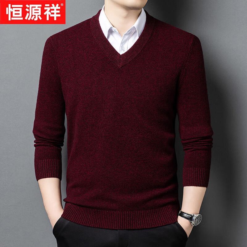 Hengyuanxiang Men's 100% Pure Wool Thickened Round Neck Sweater