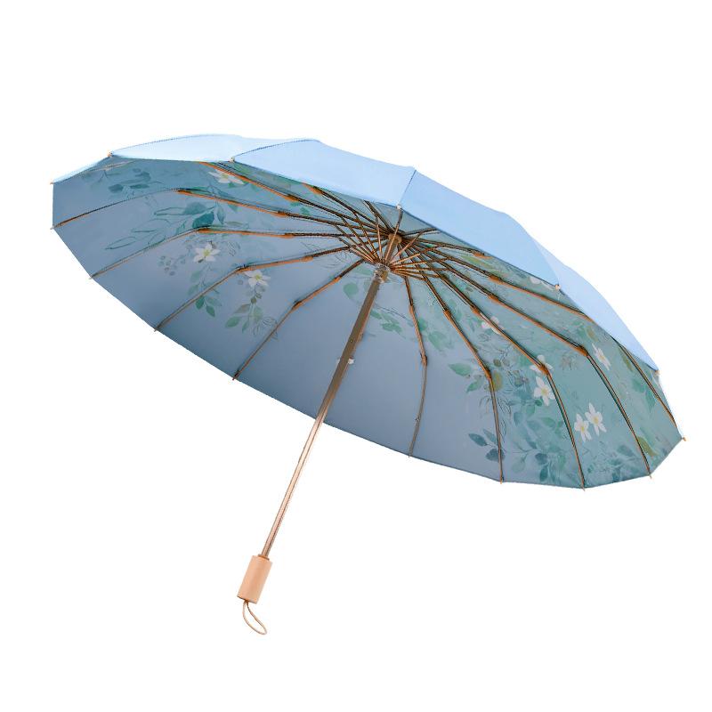 16K national style color glue umbrella parasol sunny and rainy sun umbrella anti-ultraviolet women's folding sunscreen umbrella vinyl umbrella
