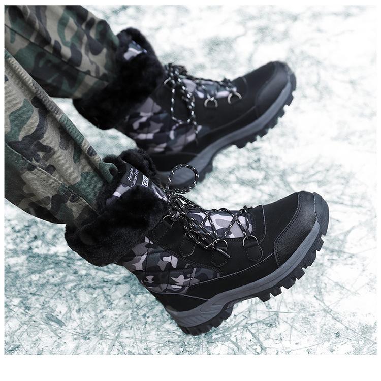 Damen Winterstiefeletten mit Camouflage-Muster, lässig, PU-Canvas, zum Schnüren, warme Baumwollschuhe für den Außenbereich, große hohe Stiefel, dicke rutschfeste Schuhe