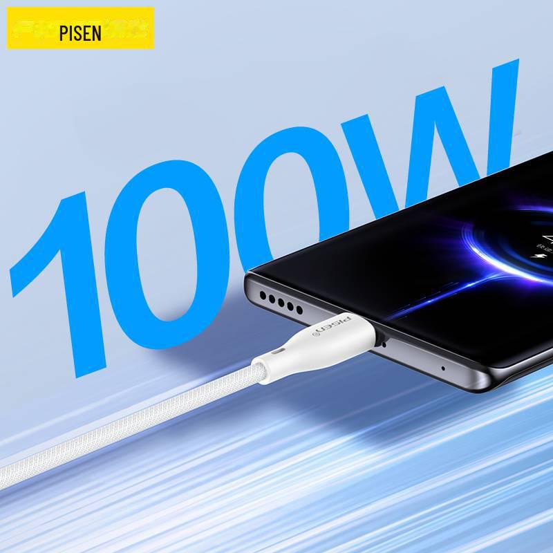 PISEN 100W Type-C Fast Charging Cable for Huawei, Xiaomi, OPPO - 6A Universal Compatibility.
