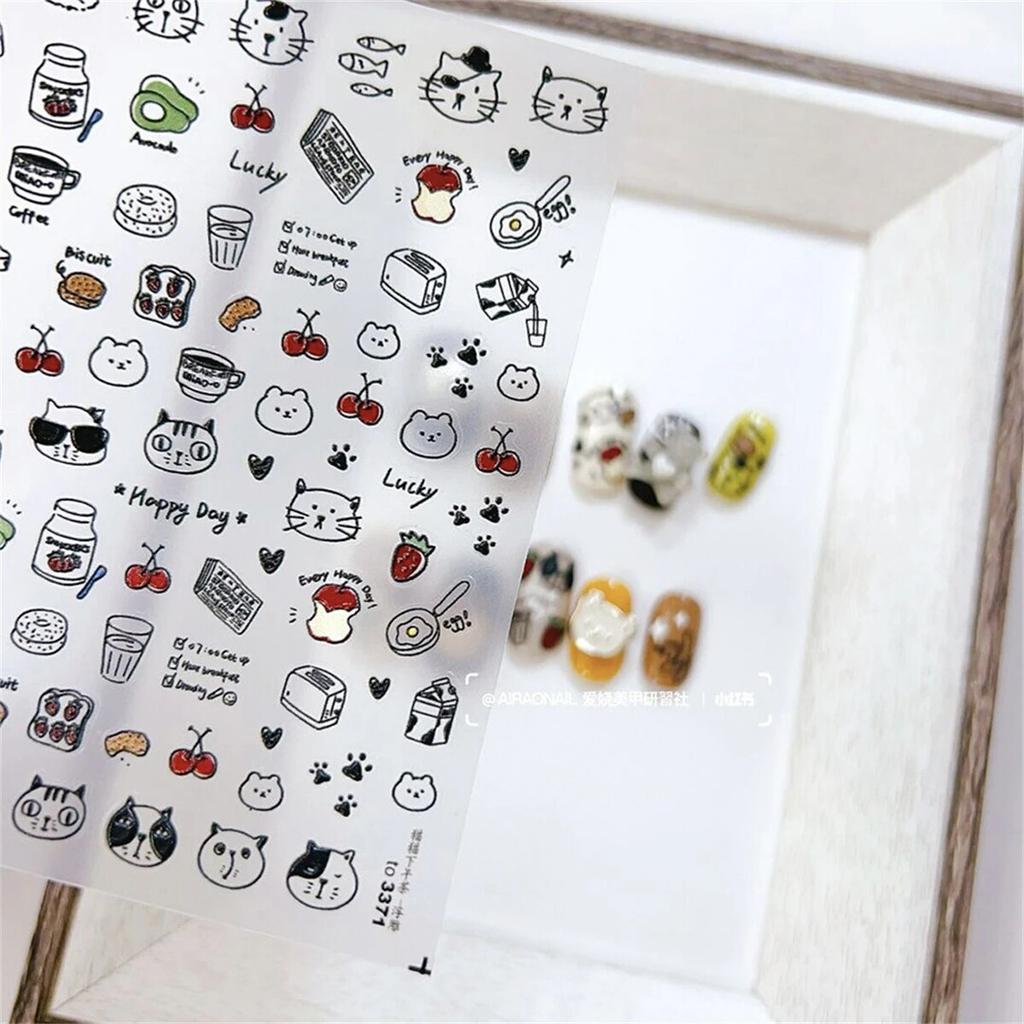 1pcs Cute Sketching Graffiti Animal Cat Dog Rabbit Bear Laser Nail Art Sticker Designs Self Adhesive Decoration Decal Acessories