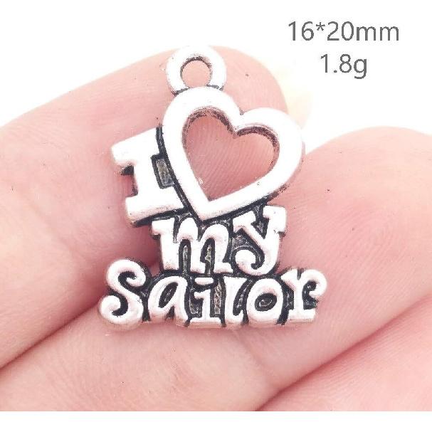 

DIY032758 Подвески ручной работы 30 шт. Металлические из сплава с античным серебряным покрытием Подвески с надписями и буквами Я люблю своего моряка Аксессуары для DIY 16x20мм 1,8г