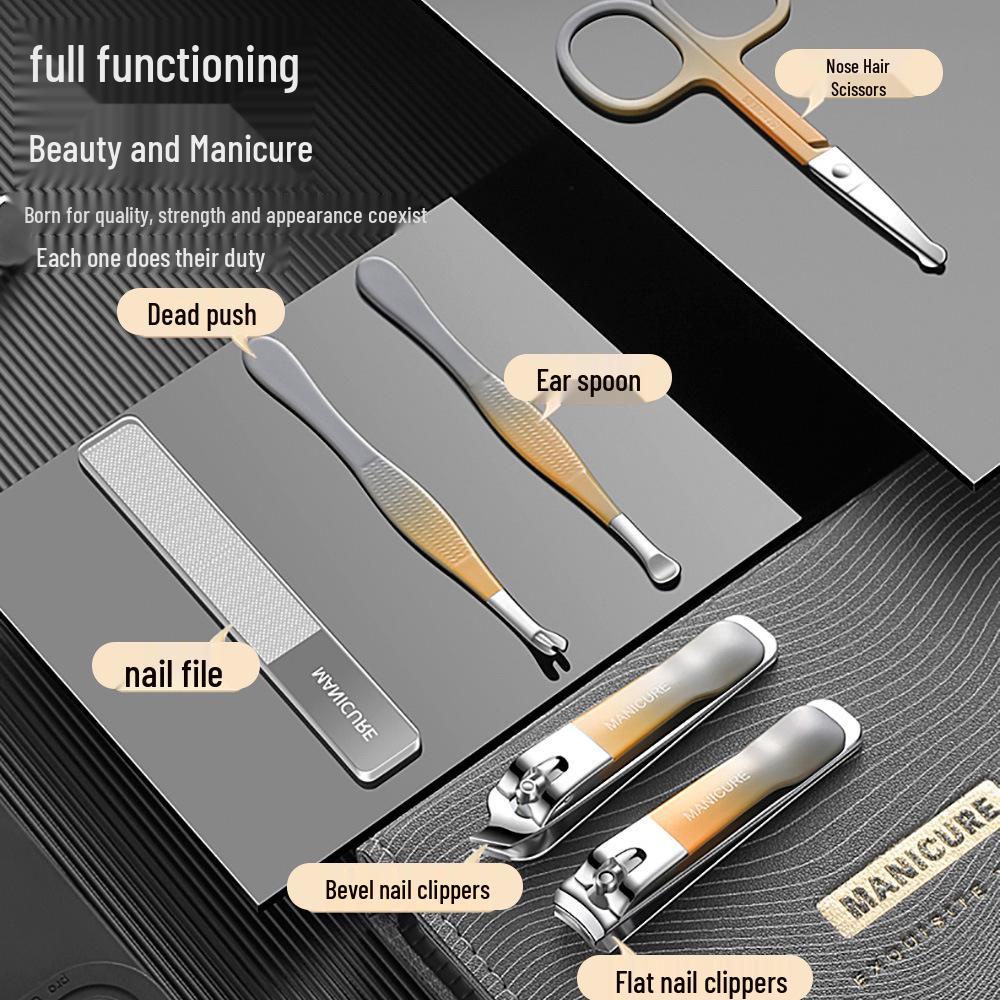 Gradient Color Nail Clipper Set: 6-Piece High-Gloss Clippers with Glass File and Pedicure Cover
