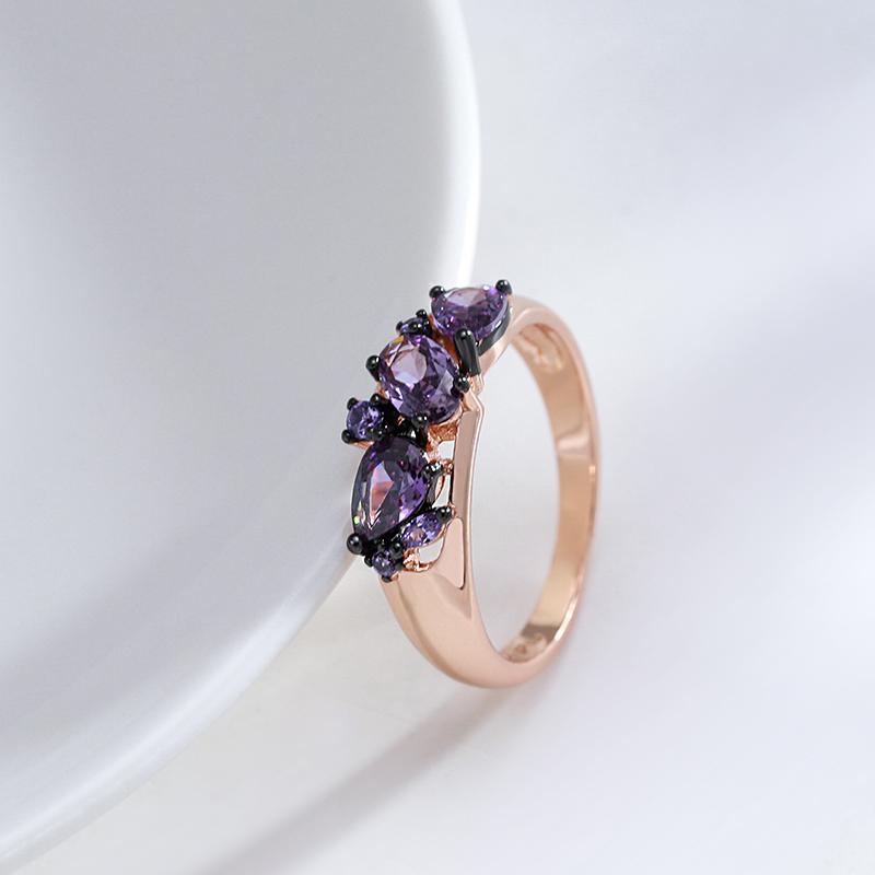 Luxury Purple Natural Zircon Ring For Women  Rose Gold And Black Plating Vintage Wedding Party Daily Fine Jewelry