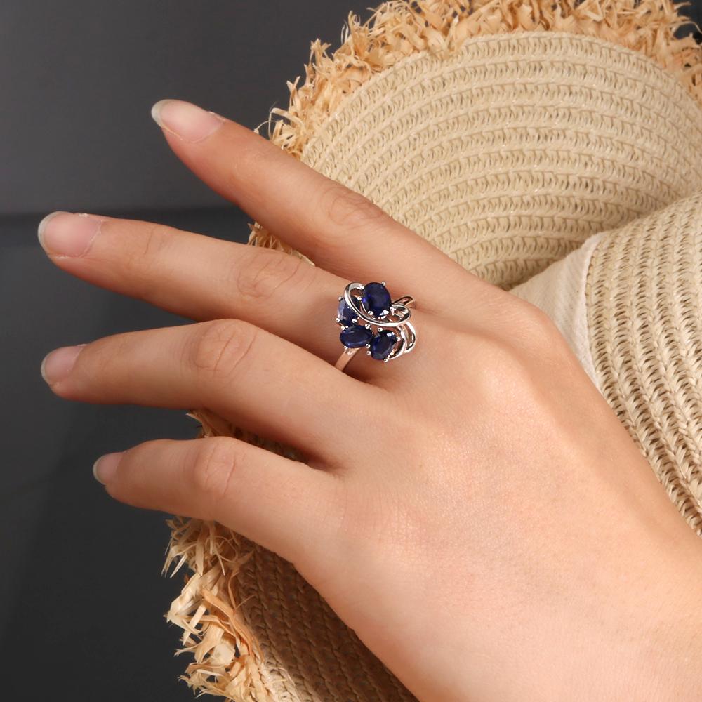Precious luxury September Birthstone natural diffusion blue sapphire silver ring for women engagement & banquet gifts