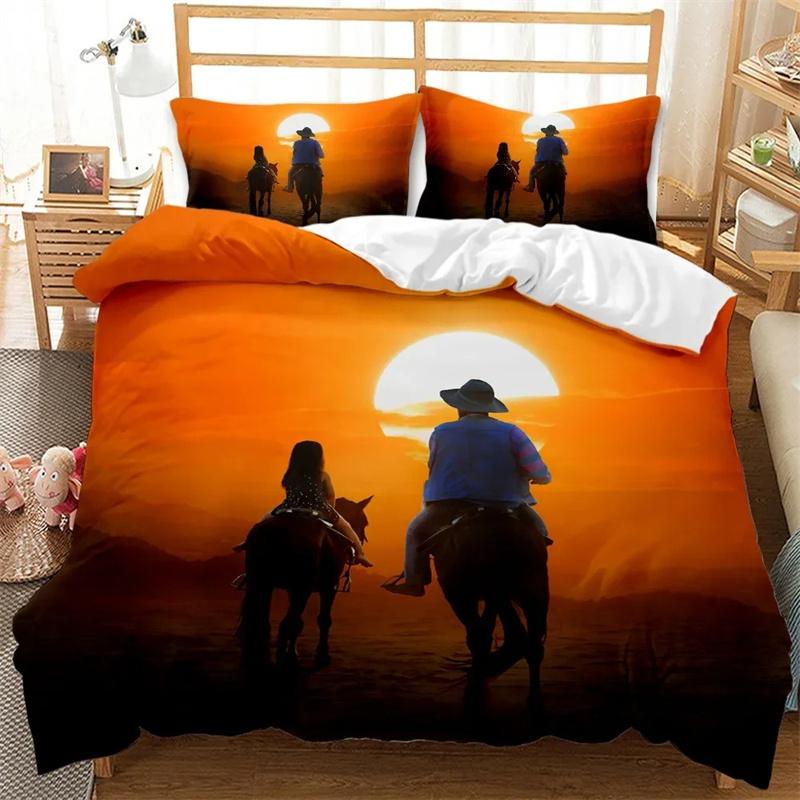 

Western Cowboy Bedding Set,Duvet Cover Comforter Bed Set Quilt Cover Pillowcase,King Queen Twin Size Boys Girls Adultse 135x200cm 2pcs