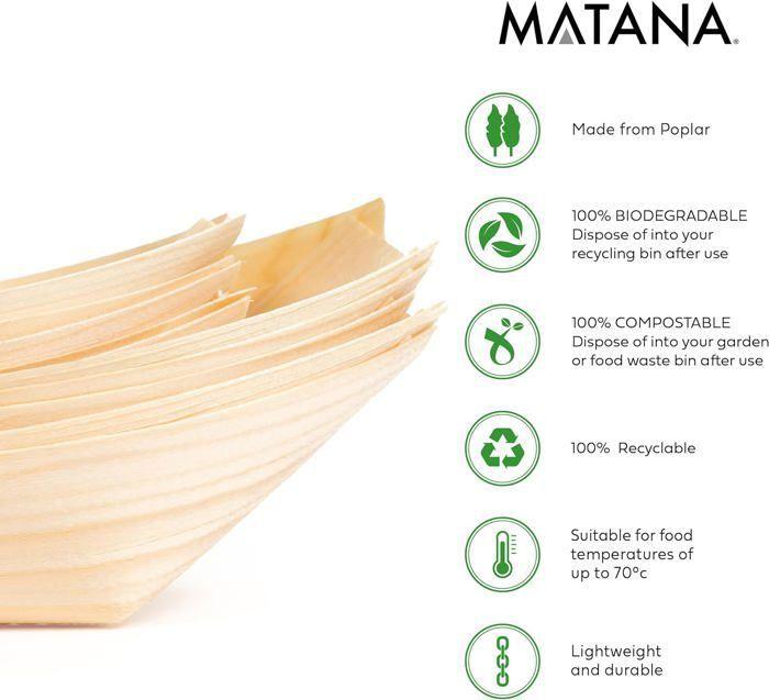 Coupelles en bois - matana - 100 bateaux en bambou - écologiques - 22x11cm - biodégradables