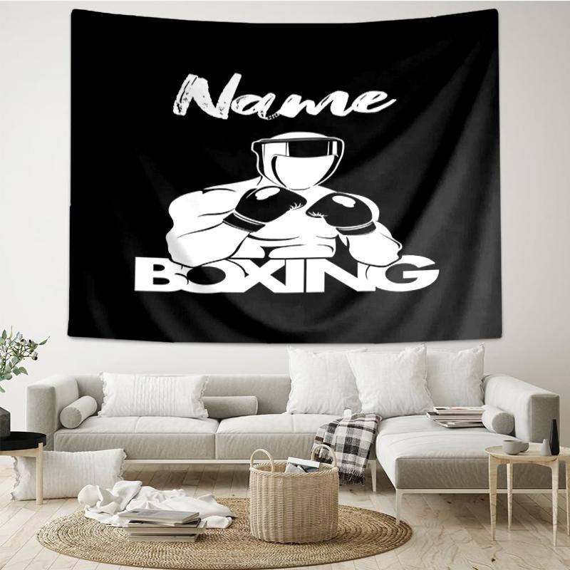 Custom Name Boxing Print Tapestry, Backdrop, Easy Setup, Ideal for Bedroom, Office & Living Room, with Aesthetic Wall Hanging Decor.