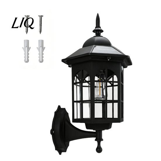 Solar Outdoor Wall Light Vintage Light, Motion Sensor Sconce with Glass Courtyard Lighting Shade, Waterproof Garden Lantern for Patio Porch