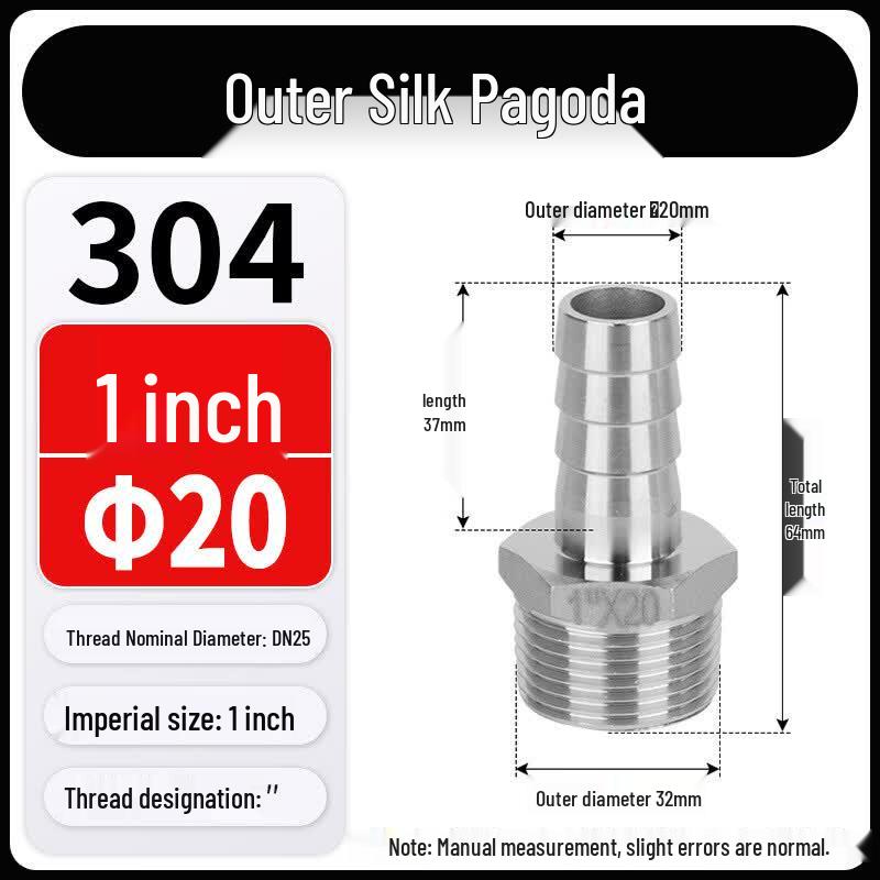 Chaiba 304 SS Hex Thread Hose Barb Fitting