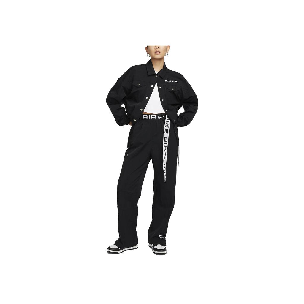 Nike Pantaloni Drepți Casual cu Șireturi Largi Femei Partea de Jos Negru FB8085-010