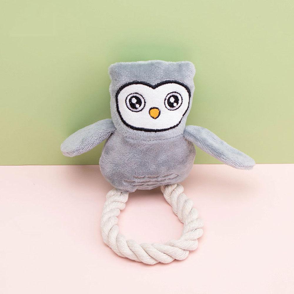 Dog Chew Toy Plush Owl with Cotton Rope - Squeaky Interactive Pet Toy for Puppies Small Medium Dogs,