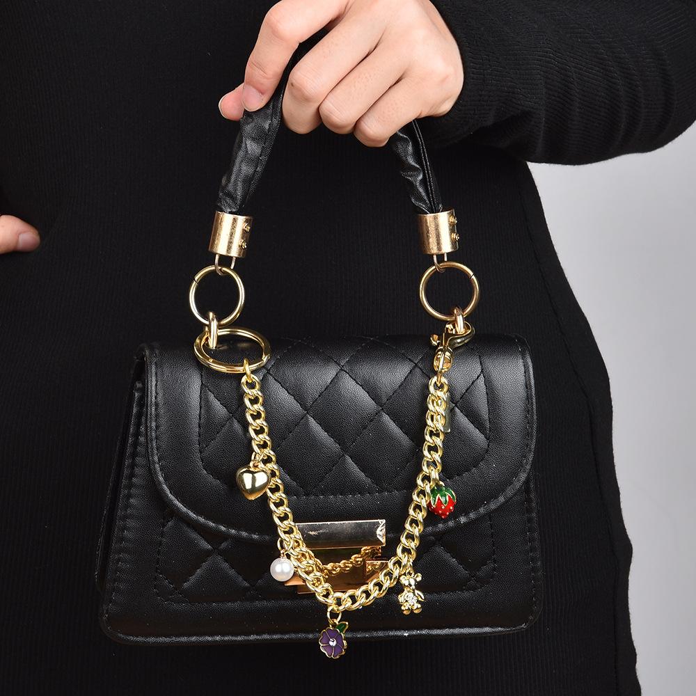 Women'S Bag Fashion Embroidery Thread Shoulder Bag Chain Small Square Bag Flower Rainbow Bear Lock Pendant Diagonal