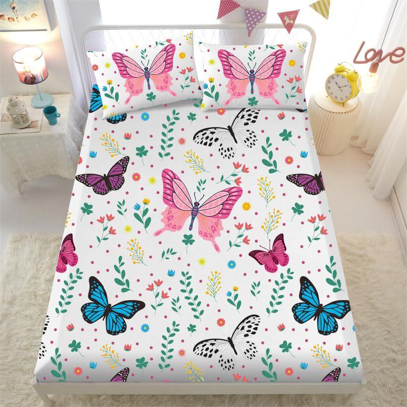 Butterfly Pattern Bed Hat Three-Piece Digital Printing Bedding Bed Hat Three-Piece Set Children And Adults