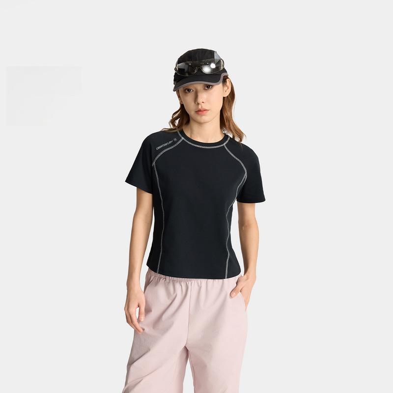 Li Ning CF Outdoor Series Solid Color Cool Comfortable Skin-Friendly Antibacterial Short Sleeve T-Shirt Women T-Shirts Black ATSV196-3
