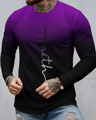 Kleding voor heren met print van kleurverloop, los T-shirt, heren streetwear, T-shirt met lange mouwen, herenkleding, oversized T-shirt