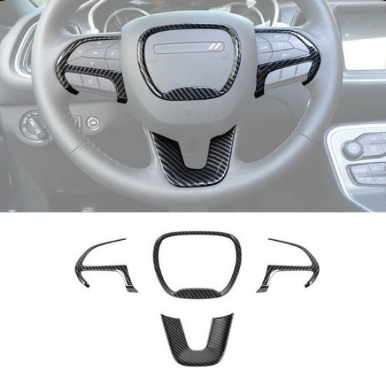 Carbon Fiber Steering Wheel Decor Cover Trim for Dodge Challenger Charger 2015+