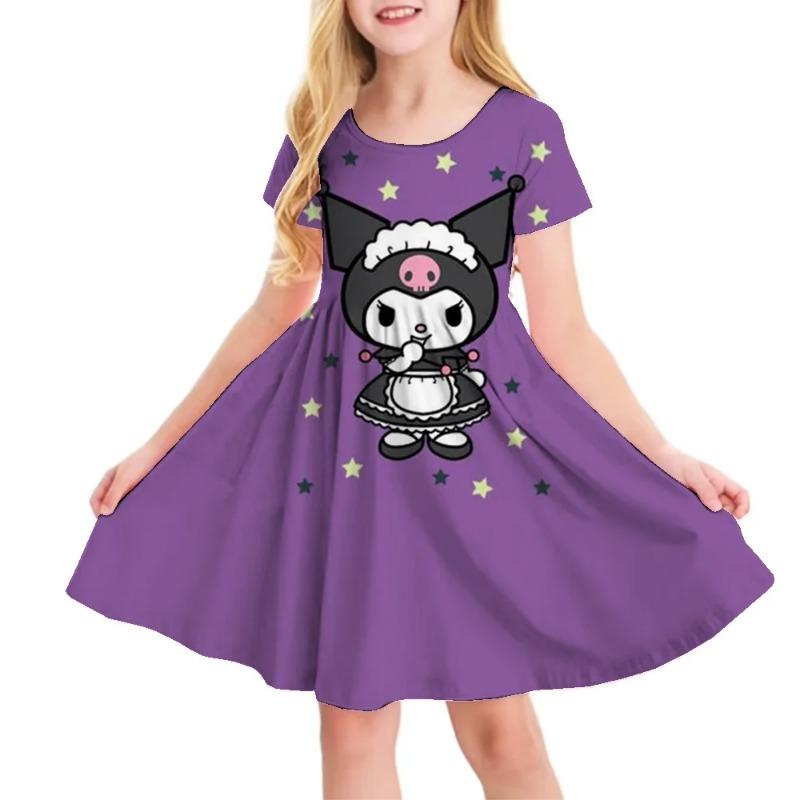 Hello Kitty Printed Children T Shirt Dresses Kuromi My Melody Girls Casual Dress Kids Cute Kitty