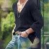 Spring Autumn Men Pullover Sweater V-Neck Long Sleeve Solid Color Knitted Tops Hollow