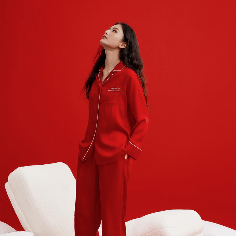 Men's Lyocell Tencel Solid Color Pajamas - Spring/Fall Long Sleeve Set