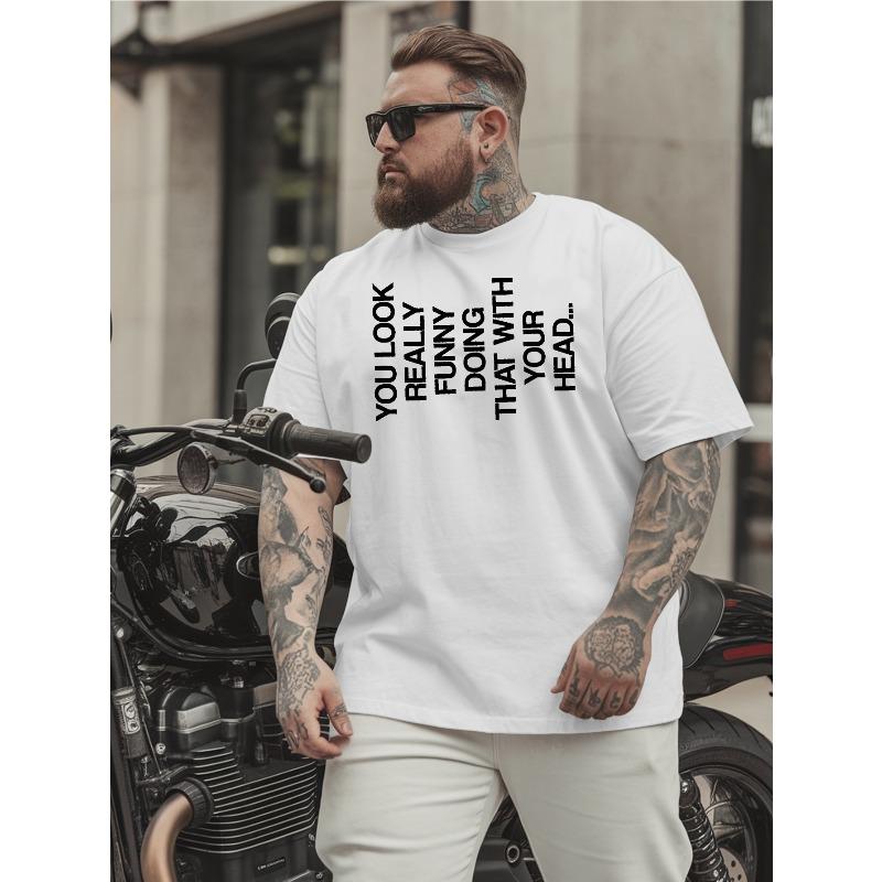 European Size Men's Plus Size Funny  T-Shirt - Oversized Loose Fit Casual Summer Short Sleeve Round Neck Tee, Breathable Big & Tall Top
