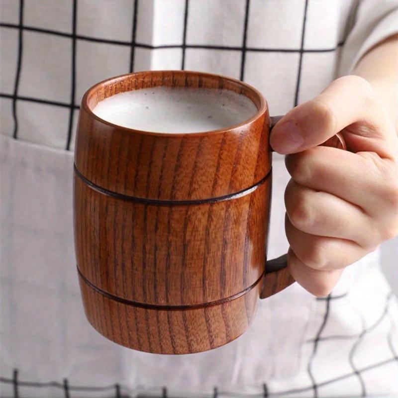 1pc Wooden Cup, Large Belly Cup, Minimalist Tea Cup, Wooden Handle, Mug, Household Water Cup, Beer Cup