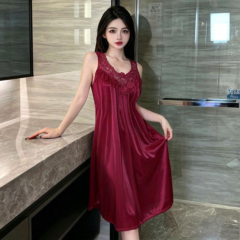 Milian Übergröße Spitzen-Nachthemd - Ärmellose Lingerie im koreanischen Stil