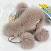 Winter Hats Women Natural Fox Fur Fuffy Warm Fashion Stylish Knitted Pompom Girls Fur Hat