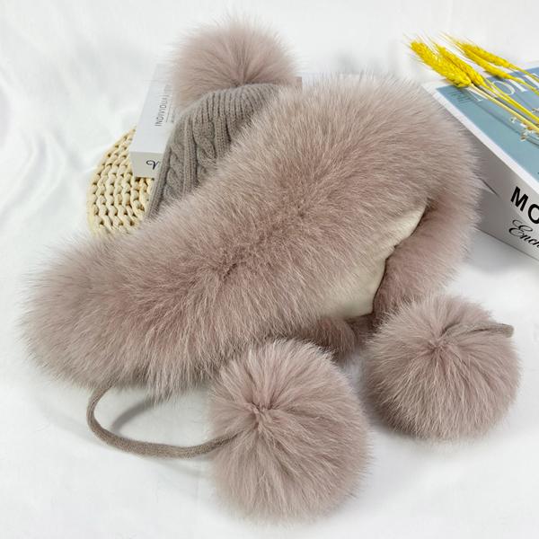 Winter Hats Women Natural Fox Fur Fuffy Warm Fashion Stylish Knitted Pompom Girls Fur Hat