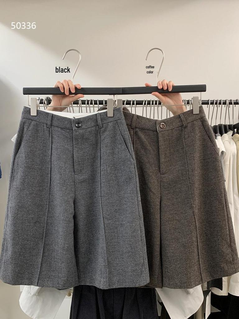 6UP Autumn Korean Wool Plaid Slimming Textured Casual Women's Shorts