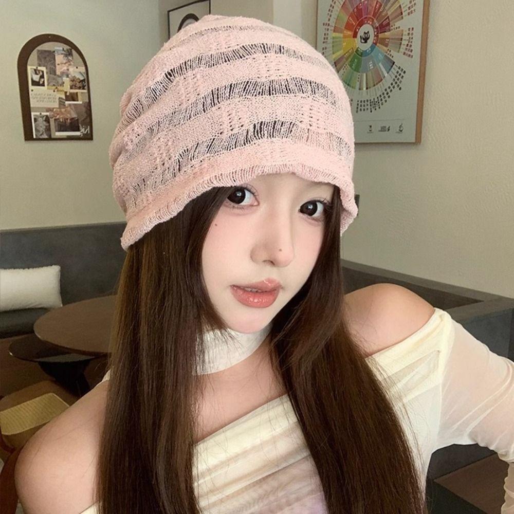 Sweet Hollow Pullover Hat Breathable Knitted Hat Cute Sunscreen Cap  Outdoor