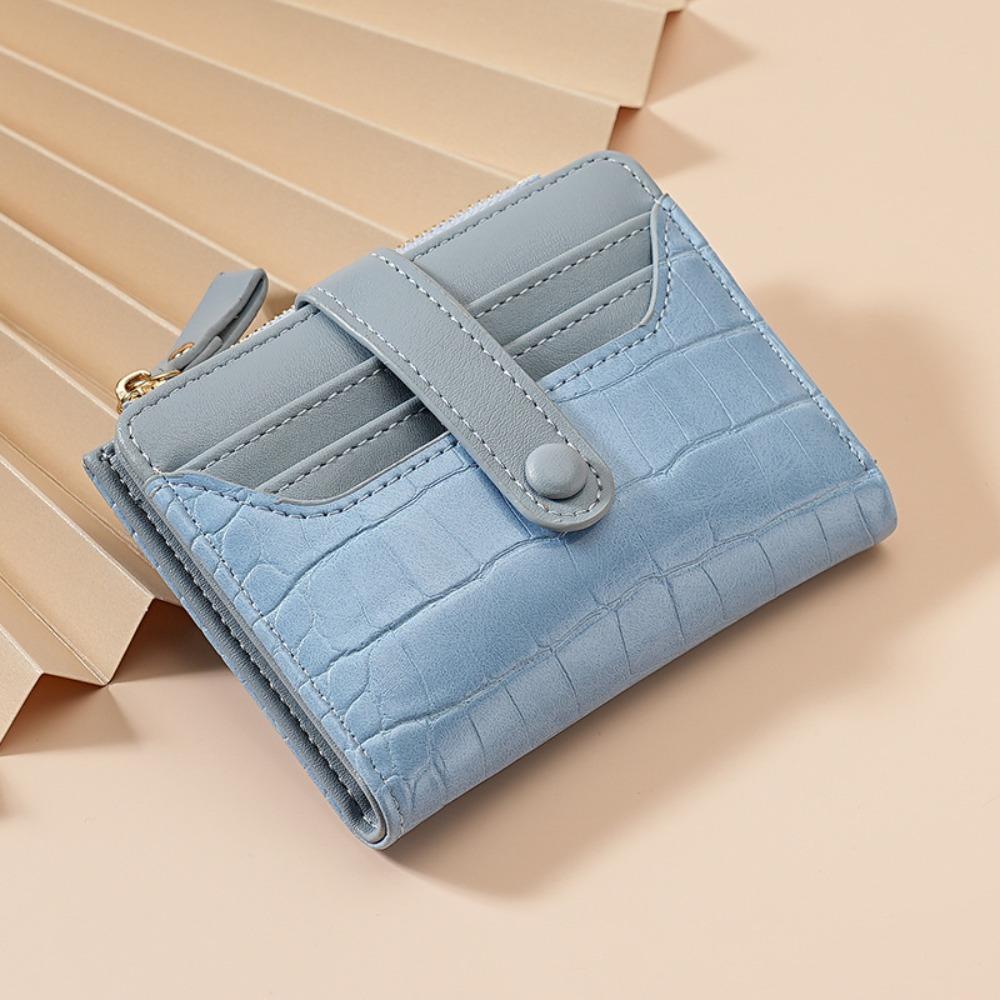 PU Leather Women's Short Wallet Multiple Card Slots Waterproof Leather Wallet Crocodile Print Solid Color Coin Purse for Women