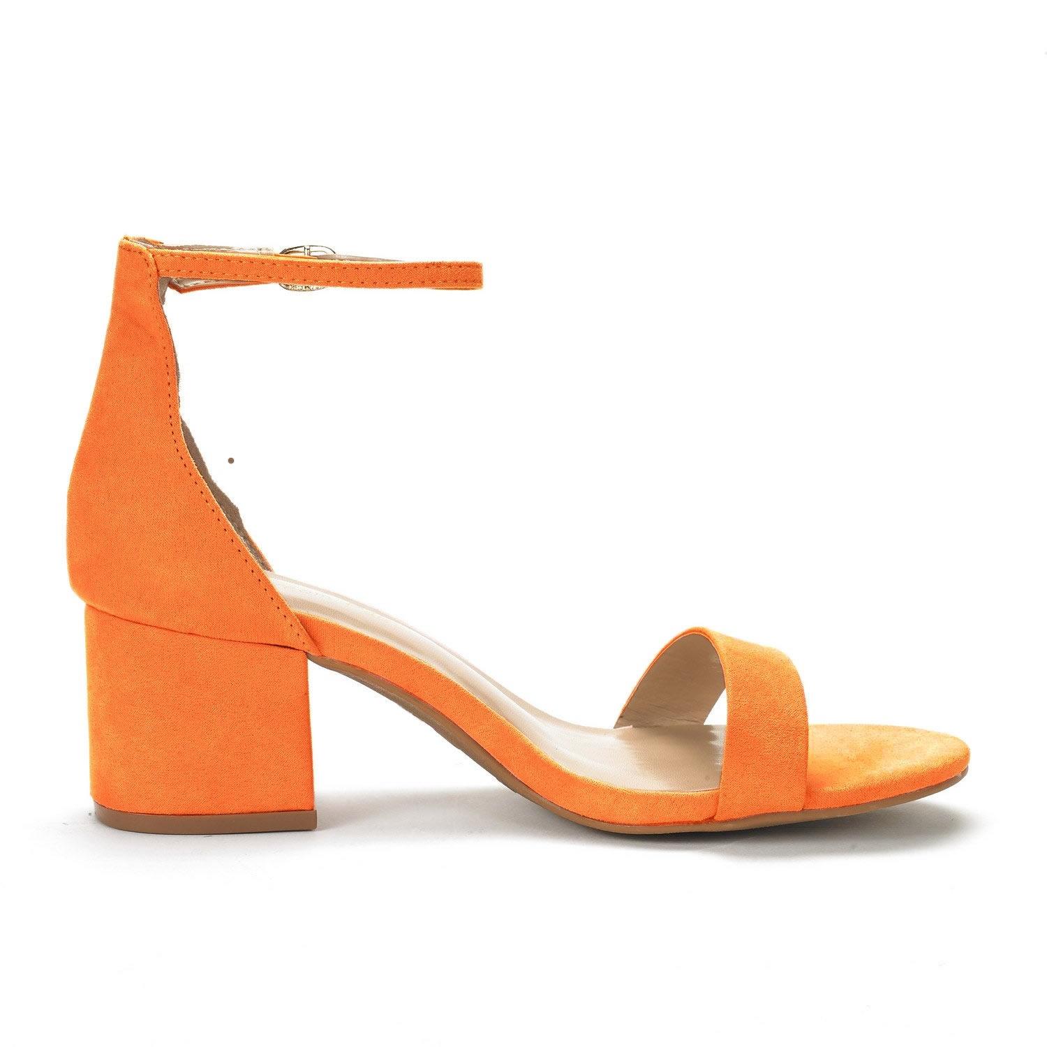 

LOSLANDIFEN Жіночі босоніжки з відкритим носком на стійкому середньому підборі Повсякденні жіночі босоніжки Чорні Бежеві Універсальні Жіночі туфлі 37 помаранчевий