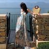 Seaside Vacation Bohemian Blue Floral Suspender Dress Women's Summer French Gentle Wind Sexy Temperament Long Dress