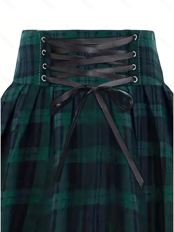 Women's Retro High-Waisted Tie-Waist A-Line Flare Skirt